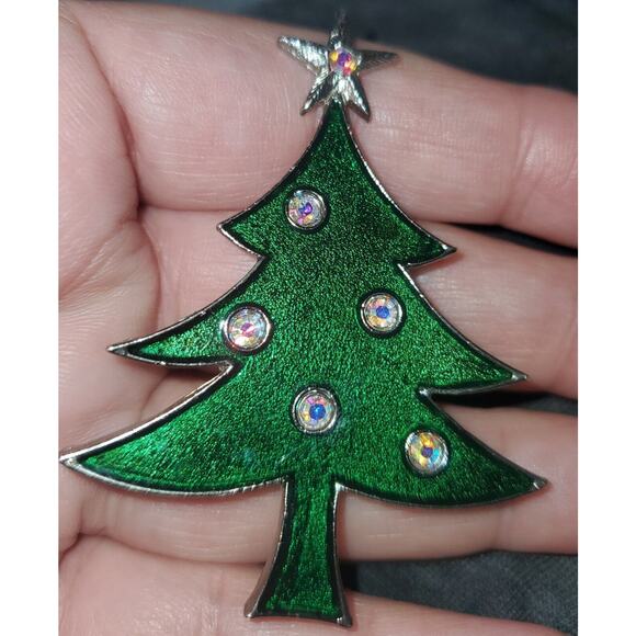 Vtg Tancer II Enamel And AB Rhinestone Christmas Tree Brooch Signed - Picture 2 of 6